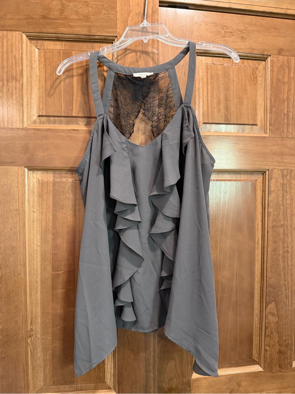 Maurice’s Ruffled Lace-Back Women’s Gray Halter Tank Top, Size 0 (Extra Large)